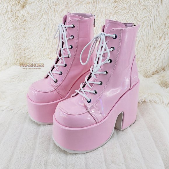 Demonia 5 Inch Platform Boots in Pink - Picture 5 of 15
